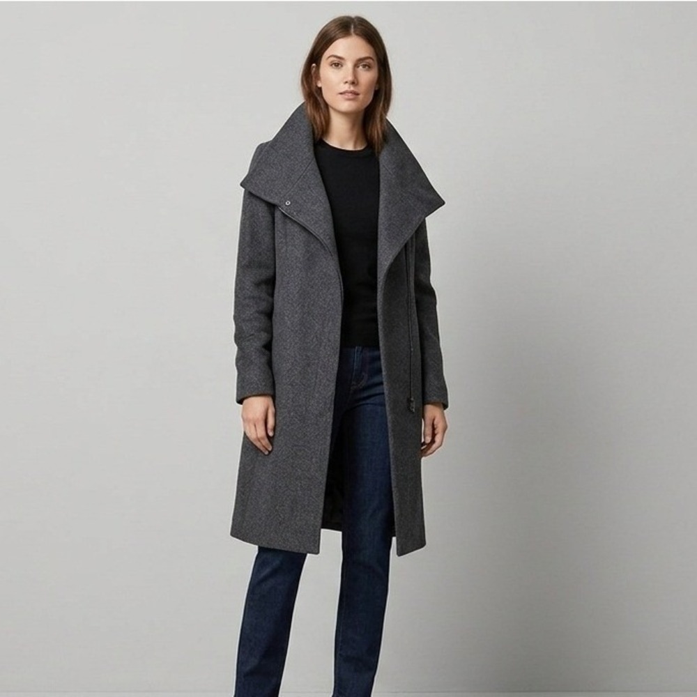 Jones New York Gray Tweed Asymmetrical Collar‎ Wool Blend Coat Womens Size 2